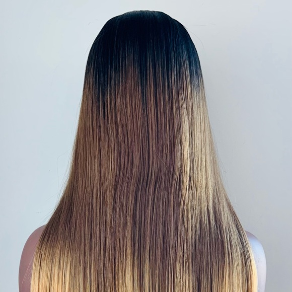 Long Straight 28” Ombre Brown Coral Premium Fiber Lace Front Wig - Picture 14 of 15
